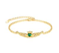 TANGPOET Claddagh - Bracciale da donna con nodo celtico irlandese, in argento Sterling 925, placcato oro, con cuore verde, regolabile, regalo per la mamma, Misura unica, Argento sterling, Zirconia