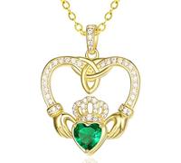 TANGPOET Claddagh - Collana da donna in argento Sterling 925 con ciondolo a forma di cuore con nodo celtico placcato oro, regalo irlandese