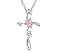 TANGPOET Collana con ciondolo a forma di croce per donna, ragazza, in argento 925, a forma di croce, per compleanno, festa della mamma, Natale, battesimo, cresima, Argento sterling, Zirconia