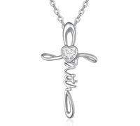 TANGPOET Collana con ciondolo a forma di croce per donna, ragazza, in argento 925, a forma di croce, per compleanno, festa della mamma, Natale, battesimo, cresima, Argento sterling, Zirconia