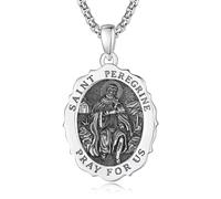 TANGPOET Collana con ciondolo a medaglia di San Peregrino, da uomo, patrono del cancro, argento Sterling 925, gioielli religiosi cattolici, regali di protezione per Natale e compleanno