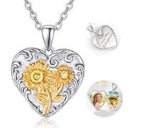 TANGPOET Collana con medaglione di fiore con immagine per donne donne ragazze argento 925 cuore foto medaglione collana gioielli regalo per compleanno Natale laurea figlia madre fidanzata, Argento
