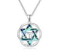 TANGPOET Collana con stella di David per donna e ragazza, in argento Sterling 925, con ciondolo a forma di stella ebraica con croce e albero della vita/chai, stomaco David Israele, gioielli regalo con