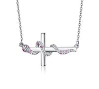 TANGPOET Collana in argento sterling 925 con serpente a croce, collane da uomo con ciondolo croce di zirconi, collana di gioielli di compleanno per le donne, regalo per la chiesa del battesimo