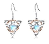 TANGPOET Orecchini celtici in argento sterling 925 con nodo celtico, orecchini pendenti con pietra di luna/opale, orecchini pendenti per compleanno, regalo per donne e ragazze, 16mm, Argento sterling