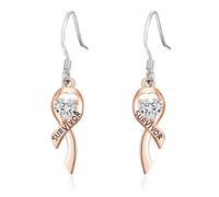TANGPOET Regali per il cancro al seno per donna in argento Sterling 925 placcato oro rosa orecchini nastro rosa orecchini per la sensibilizzazione gioielli di sopravvivenza, Grande, Argento sterling
