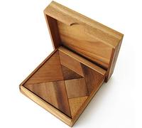 TANGRAM Gioco rompicapo da 6 anni, difficoltà 2/6 con più di 170 personaggi da completare. Realizzato a mano in legno massiccio di acacia, eco-responsabile, a norma CE. Scatola richiudibile.