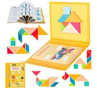 Tangram in Legno Puzzle,Tangram Puzzle,Tangram da Viaggio Challenge IQ,Magnetici Viaggio Tangram Puzzle per Tutte Le età Sfida per Holiday Traveller Rompicapo Regalo (Giallo)