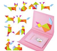 Tangram Magnetico,Tangram Bambini,Tangrams Puzzle,Tangrams Legno,Puzzle di Forme Geometriche Magnetiche, Giocattolo Educativo Regalo per Bambini dai 3 Anni in su (Rosa)