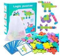 Tangram Puzzle con Legno Blocchi a Motivo Geometrico 65 Pezzi, Puzzle Apprendimento Montessori per 3 4 5 6 Anni Bambini, Divertenti Giocattoli Intelligenza