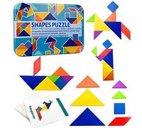 Tangrams Puzzle in legno con forme geometriche - Bambini Montessori Puzzle per ragazze e ragazzi dai 3 anni in su, giocattolo educativo con 60 carte di design e 120 motivi