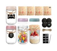 TANGYANGNY Overnight Avena Barattoli da 480 ml, trasparenti con coperchio a vite, barattoli di vetro riutilizzabili, ideali per marmellate fatte in casa, conserve, insalata, più adesivi decorativi