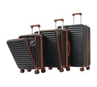 TANGYANGNY Set di 3 valigie, design innovativo con apertura frontale, portabevande pieghevole, 4 x 360°, valigetta da viaggio, custodia rigida in ABS, adatta per M/L/XL (20/24/28 pollici), Nero antico