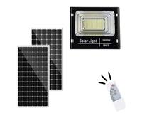 TANIASHOP Faro Solare da Esterno 2000W Faro a Led con Doppio Pannello Solare Fotovoltaico con Sensore Crepuscolare Impermeabile IP67 Luce Bianco Freddo 6500K Led Esterno con Telecomando Timer