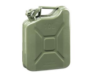 Tanica di benzina in metallo da 10 litri, tanica di carburante, tanica di diesel certificata UN con tappo di sicurezza 3A1 verde oliva, 30x13x40,5 cm