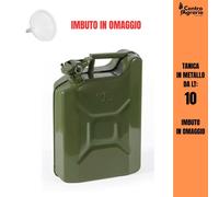 Tanica per benzina in metallo verde militare 10 litri lt omologata carburante