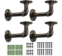 TANiCE Supporti per Mensole - 2 Paia Tubi Staffe Mensole con Stile Industriale Steampunk 4 Staffe con Flange 15*8*6,5cm per Mensola Scaffale a Parete Galleggianti Appese Mobili Fai da Te - Bronzato