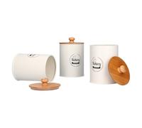 Tanister del caffè, Contenitore caffè Memori di con Coperchio in Legno 3 Pezzi per tè Barattolo, Contenitore per di di Ferro, da tè Airtato per la Conservazione dello Zucchero da (WHITE)