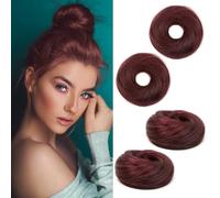 TANJET Chignon disordinato, 100% veri capelli umani, #99J, scrunchies ricci naturali, elastico per capelli a ciambella, chignon, da avvolgere istantaneamente, bordeaux (#99J, rosso vino, 2 pezzi)