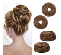 TANJET Chignon disordinato, 100% veri capelli umani, elastico in gomma, ciambella, chignon, extension istantanee, per bambini in età prescolare (#4/27 castano medio, 2 pezzi)
