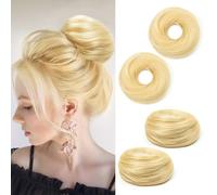 TANJET Chignon disordinato biondo ondulato elastico a ciambella 100% veri capelli umani arruffati Updo Chignon, extension per coda di cavallo, per donne (#613 biondo, 2 pezzi)
