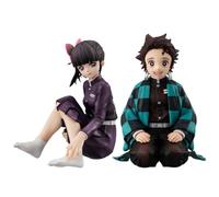 Tanjiro Figure Agatsuma Zenitsu/Hashibira Inosuke/Tsuyuri Kanao, figura anime Action Figure Sitting Position Noddle Stopper Figurine Statue Model Desktop DecorationCollectible Gifts 9 cm