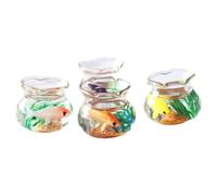 Tank per bambole per pesci 4 pezzi 1/12 in scala mini ciotole di pesce rotonde con koi, sabbia e erba marina in miniature artificiali per la casa delle bambole realistiche per la scena fai -da -te, a
