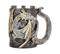 Tankard di birra medievale 3d - Coppa di draghi in acciaio inossidabile | Tazza di caffè gotica per fiera del rinascimento, festa pirata, bevande fantasy, regalo da collezione di novità per uomini che