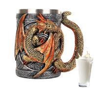 Tankard di birra medievale 3d - Coppa di draghi in acciaio inossidabile | Tazza di caffè gotica per fiera del rinascimento, festa pirata, bevande fantasy, regalo da collezione di novità per uomini che