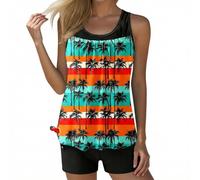 Tankini - Copripancia, da donna, 2 pezzi, con stampa a fogliame tropicale, blu, verde, senza maniche, corto, colore: nero, solido, per spiaggia, vacanze, estate, nuoto, piscina, Arancione48, 4XL