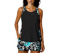 Tankini Costumi da bagno da donna Athletic Swim Tank Top con pantaloncini ragazzo 2 pezzi estate stampa floreale orlo increspato controllo pancia costumi da bagno, T03 Blu Cielo, S