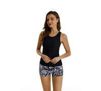 Tankini Costumi da Bagno da Donna Atletici 2 Pezzi Controllo Pancia Costumi da Bagno con Pantaloncini Ragazzo Canotte modeste(S, T7)