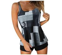 Tankini Costumi da bagno per le donne 2024 estate due pezzi costumi da bagno stampa fionda canotta da bagno con pantaloncini da spiaggia costumi da bagno camicia da bagno donna modello, Grigio, XXL