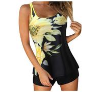 Tankini Costumi da bagno per le donne 2024 estate due pezzi costumi da bagno stampa fionda canotta da bagno con pantaloncini costumi da bagno da spiaggia costumi da bagno per le donne, Giallo, XL