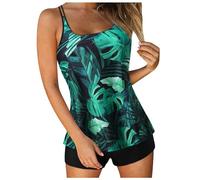 Tankini Costumi da bagno per le donne 2024 estate due pezzi costumi da bagno stampa fionda canotta da bagno con pantaloncini da spiaggia costumi da bagno camicia da bagno donna modello, Verde, L