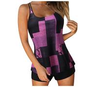 Tankini Costumi da bagno per le donne 2024 estate due pezzi costumi da bagno stampa fionda canotta da bagno con pantaloncini da spiaggia costumi da bagno camicia da bagno donna modello, Rosa acceso, S
