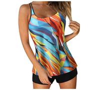 Tankini Costumi da bagno per le donne 2024 estate due pezzi costumi da bagno stampa fionda canotta da bagno con pantaloncini costumi da bagno da spiaggia costumi da bagno per le donne, Arancione, S
