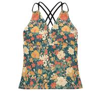 Tankini da donna con motivo Liberty Blooming su sfondo verde, da spiaggia, controllo della pancia, top, Colorato, piccolo, libertà, fioritura, su, sfondo verde, XS