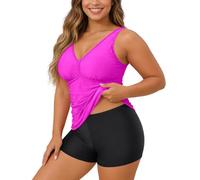 Tankini da donna, due pezzi, taglie grandi, push up, scollo a V profondo, con pantaloncini da bagno, bikini, top da bagno, moda beachwear, top sportivo, abbigliamento da donna per tutti i giorni, rosa