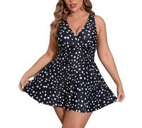 Tankini da donna Plus Size Dot stampato due pezzi - controllo della pancia costumi da bagno, Nero , 3XL