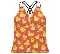 Tankini da spiaggia con scollo a V e papere in gomma, gialle, per bambini, Bambini Carino Giallo Anatre di Gomma, XS