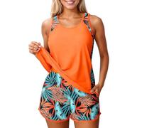 Tankini Donna Mare Curvy Costume da Bagno Due Pezzi Push Up Canottiera e Pantaloncino Vita Alta Costume Tankini Imbottito Modellante Taglie Forti Sportivo Costumi Piscina Spiaggia Swimwear Beachwear
