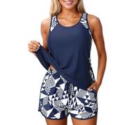 Tankini Donna Mare Curvy Costume da Bagno Due Pezzi Push Up Canottiera e Pantaloncino Vita Alta Costume Tankini Imbottito Modellante Taglie Forti Sportivo Costumi Piscina Spiaggia Swimwear Beachwear