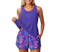 Tankini Donna Mare Curvy Costume da Bagno Due Pezzi Push Up Canottiera e Pantaloncino Vita Alta Costume Tankini Imbottito Modellante Taglie Forti Sportivo Costumi Piscina Spiaggia Swimwear Beachwear