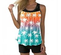 Tankini Donna Mare Curvy Plus Size Costumi Tankini Donna Mare A Forma di A Costume da Bagno Colletto a U Pugili Elegante con Pantaloncino Estate Spiaggia Piscina Sport