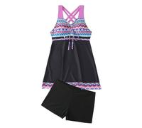 Tankini Donna Mare Curvy Spiaggia Sexy Vita Alta Beachwear Taglie Forti Contenitivo Imbottito Costume da Bagno Due Pezzi Set Tankini Push Up con Pantaloncino Festa della Mamma,Viola,M,T128w