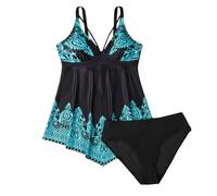 Tankini Donna Mare Curvy Spiaggia Sexy Vita Alta Beachwear Taglie Forti Contenitivo Imbottito Costume da Bagno Due Pezzi Set Tankini Push Up con Pantaloncino Festa della Mamma,Blu scuro,XXL,T216w