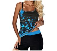 Tankini Donna Mare Curvy Tummy Control Costume Tankini Donna Curvy Regolabili Spaghetti Costume da Bagno Pugili Stampa con Pantaloncino per Mare Spiaggia Piscina