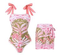 Tankini Set da donna boho 2 pezzi, costume da bagno retrò etnico monopezzo, con spalline regolabili e gonna, costume da bagno Cover-Up Bohemian tradizionale monokini, modellato da spiaggia, O rosa
