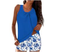 Tankini - Set da donna con taglio addominale, estivo, con push up in due pezzi, per giornate di relax, costume da bagno versatile per le stagioni calde, Blu, XXL